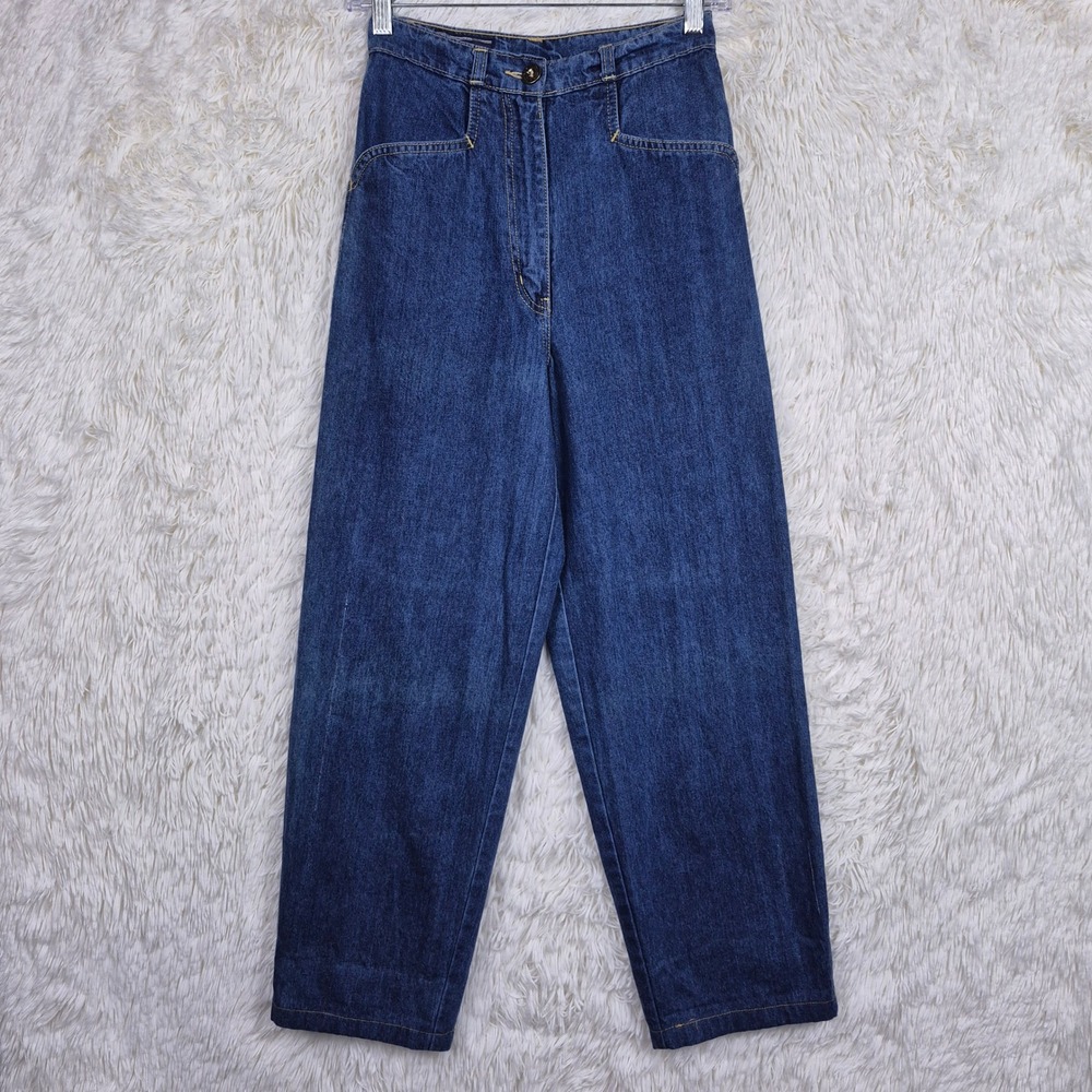Vintage Foxmoor High Waisted Cinch Back Denim Jeans Blue Cotton Size 9 25 Waist